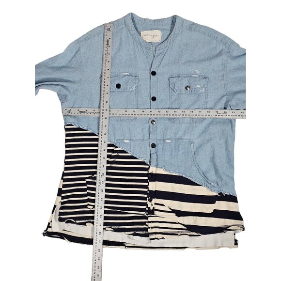 Greg Lauren 50/50 Chambray Jersey Size 1 Stripes Studio Shirt - Picture 1 of 4